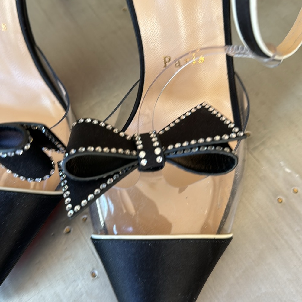 Christian Louboutin naked bow black satin crystal 100mm stiletto sz 38.5 - Picture 7 of 14